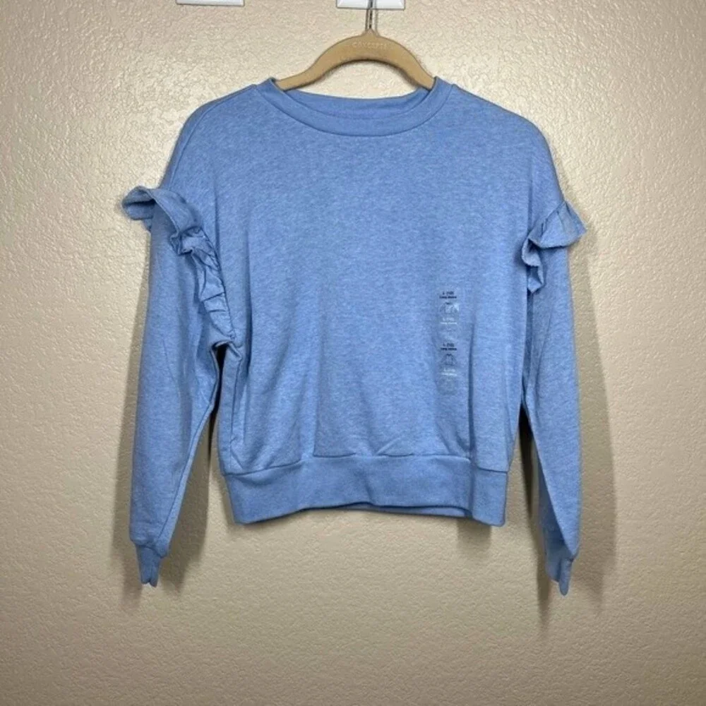 Gap kids blue sweater long sleeve sweatshirt ruffle detail on sleeve size L(10)